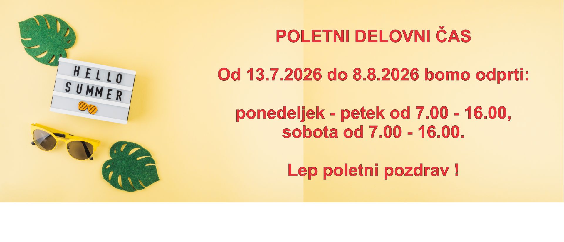 Delovni čas POLETJE 2026