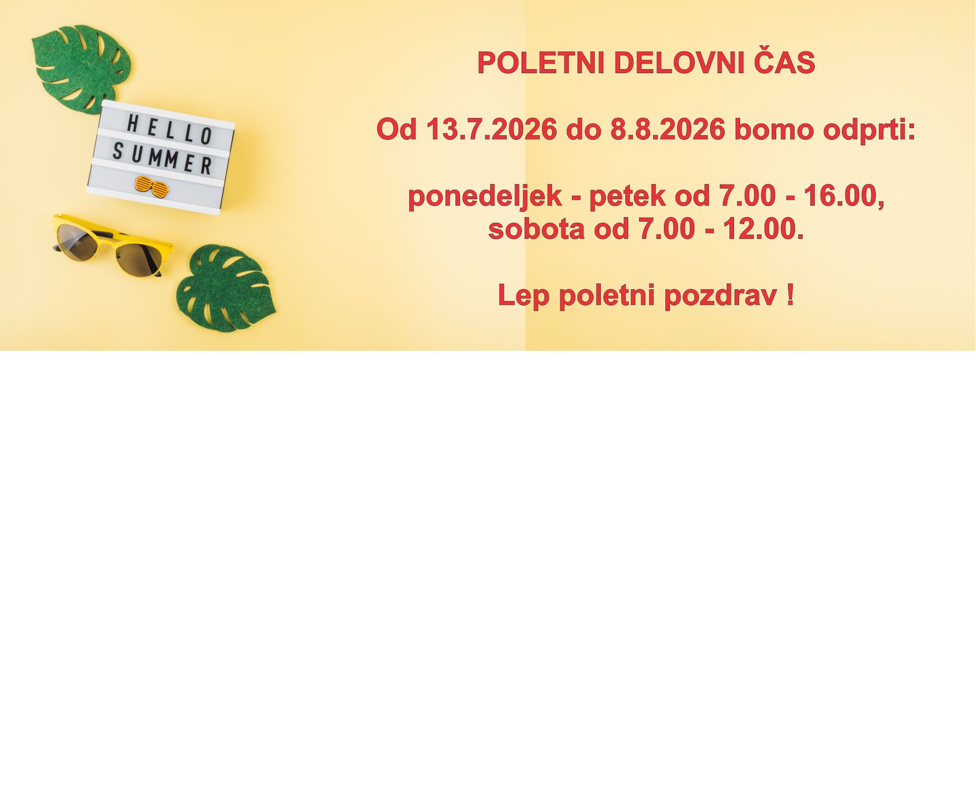 Delovni čas POLETJE 2026