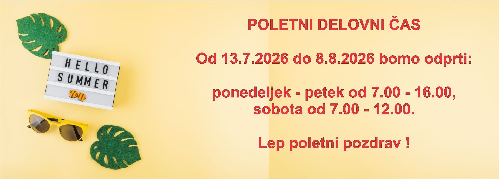 Delovni čas POLETJE 2026
